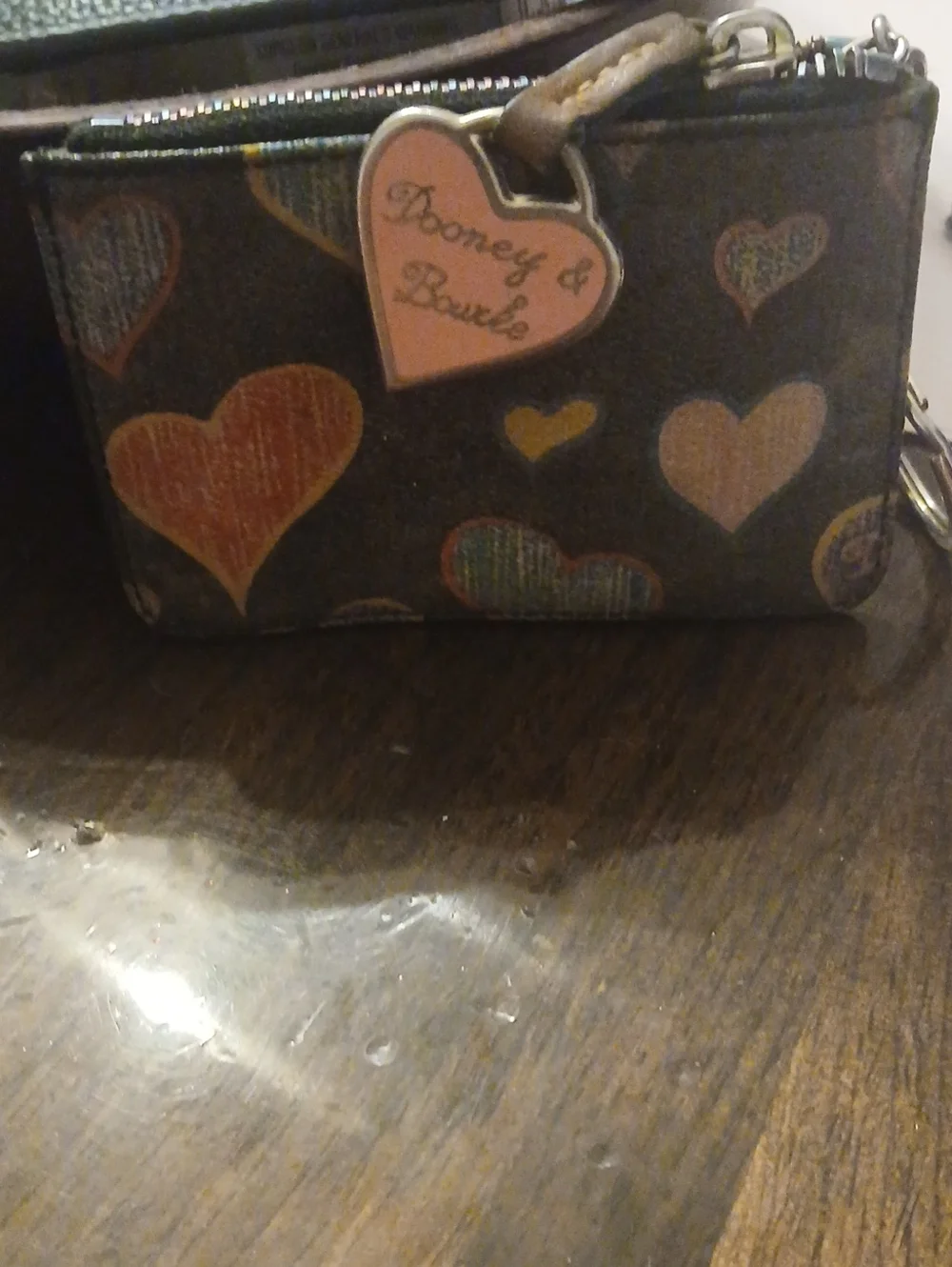 Dooney & Bourke Brown Wallet Card Case with Multicolor Heart Print